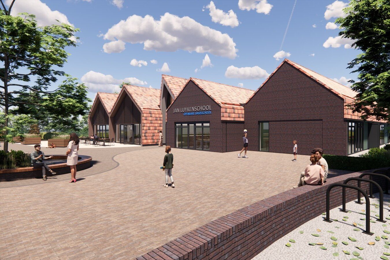 Voorzijde van de multifunctionele accommodatie Schellinkhout met entree en plein.